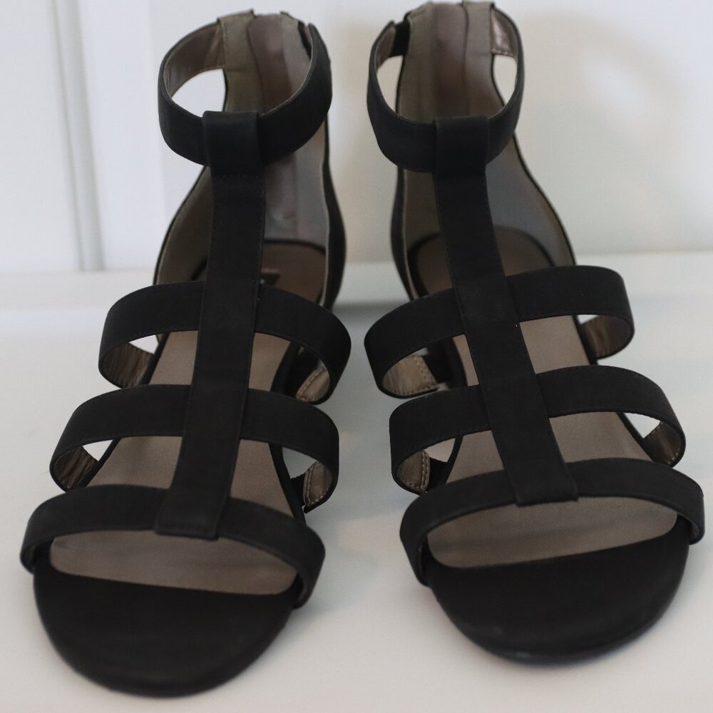 Array Athena Black Gladiator Sandal Zip Back Faux Suede man made Size 12